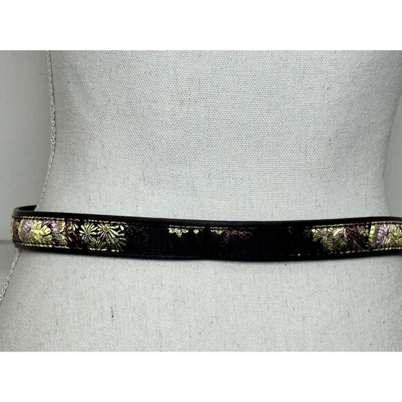 Free People Black Purple Belt S/M Bohemian Floral Western Cowboy Double Buckle